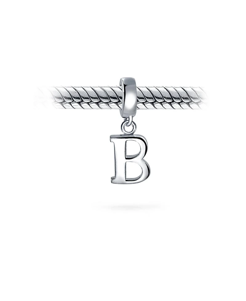 Bling Jewelry Dangle Block Letter A-z Alphabet Initial Charm Bead Solid .925 Sterling Silver Fits European Bracelet
