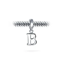 Bling Jewelry Dangle Block Letter A-z Alphabet Initial Charm Bead Solid .925 Sterling Silver Fits European Bracelet