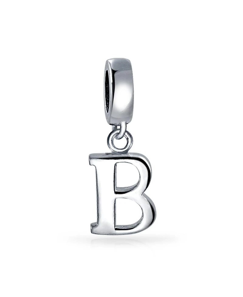 Bling Jewelry Dangle Block Letter A-z Alphabet Initial Charm Bead Solid .925 Sterling Silver Fits European Bracelet