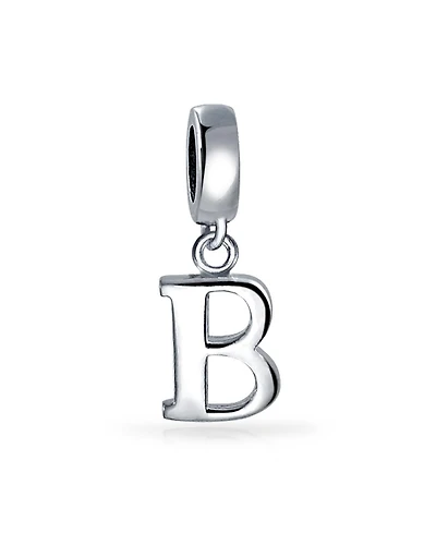 Bling Jewelry Dangle Block Letter A-z Alphabet Initial Charm Bead Solid .925 Sterling Silver Fits European Bracelet