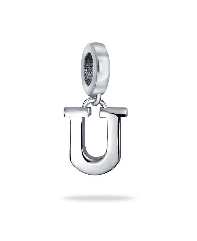 Bling Jewelry Dangle Block Letter A-z Alphabet Initial Charm Bead Solid .925 Sterling Silver Fits European Bracelet