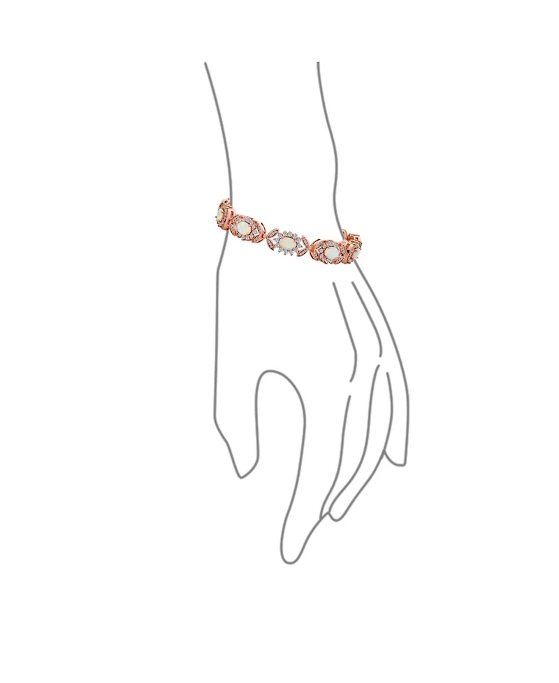 Bling Jewelry Statement Alternating Flower Oval Cz Synthetic White Opal Bracelet Rose Gold