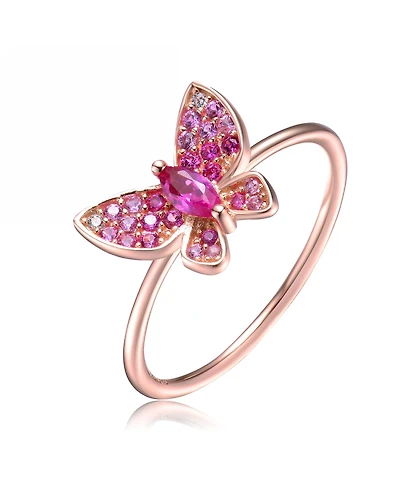 GigiGirl Sterling Silver with 18K Rose Gold Plated Red Cubic Zirconia Small Butterfly Ring