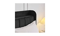 Slickblue Queen Size Velvet Bed Frame with Built-In Charging Station and Storage Shelf