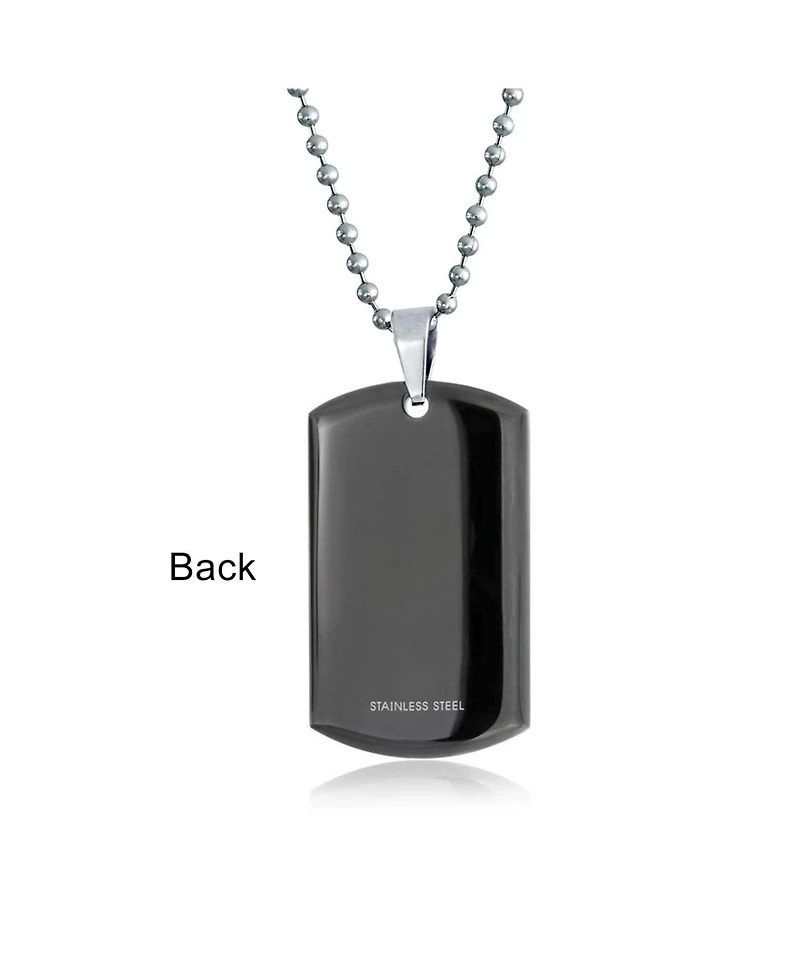 Bling Jewelry Cz Edge Black Dog Tag Pendant Necklace Stainless Steel with Bead Ball Chain 24 In