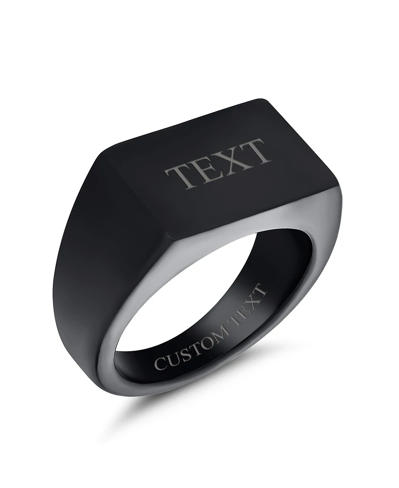 Bling Jewelry Rectangle Black Signet Ring Stainless Steel Matte Finish