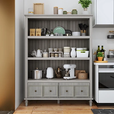 Famapy 3-Tier Open Shelves, Bookcase Accent Storage Cabinet with 2 Drawers