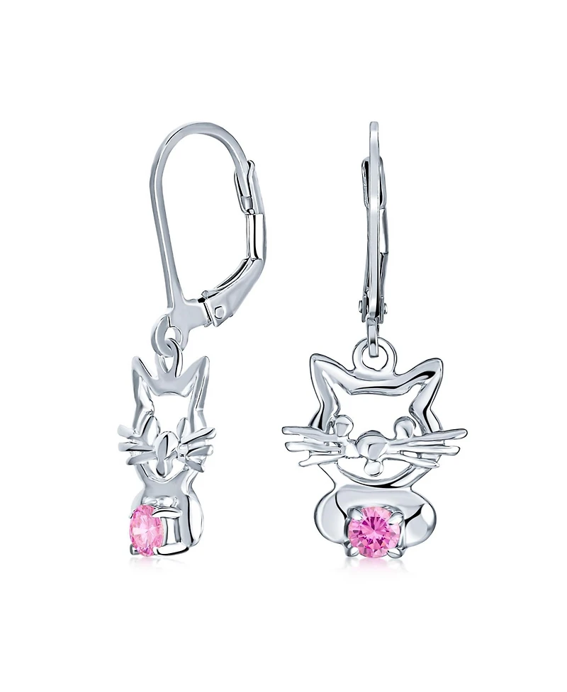 Bling Jewelry Small Kitty Cz Accent Dangle Chandelier Earrings Pink Blue Cat Studs Sterling Silver
