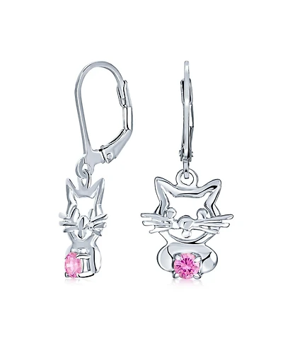 Bling Jewelry Small Kitty Cz Accent Dangle Chandelier Earrings Pink Blue Cat Studs Sterling Silver