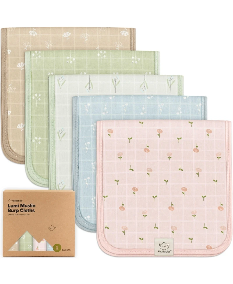 KeaBabies Kids 5pk Lumi Muslin Burp Cloths Cloths, Burping
