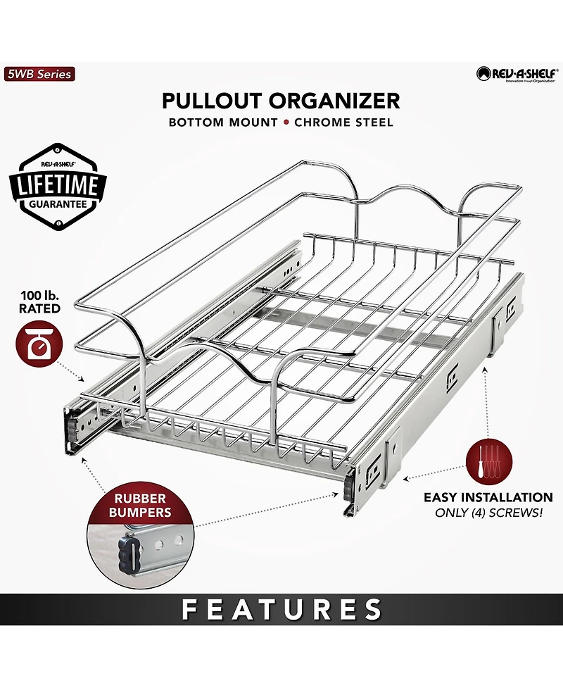 Rev-a-Shelf Kitchen Cabinet Pullout Shelf Organizer, 12 x 22 In, 5WB1-1222CR-1