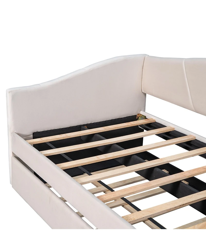 Slickblue Upholstered Twin Daybed Sofa with Trundle and Wood Slats