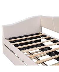 Slickblue Upholstered Twin Daybed Sofa with Trundle and Wood Slats