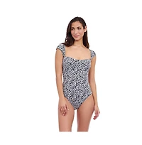 Profile by Gottex Women's Plumeria Cap Sleeve Shaped Bust One Piece