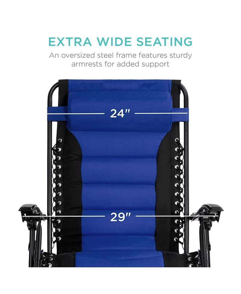 Best Choice Products Oversized Padded Zero Gravity Chair, Folding Outdoor Patio Recliner w/ Side Tray