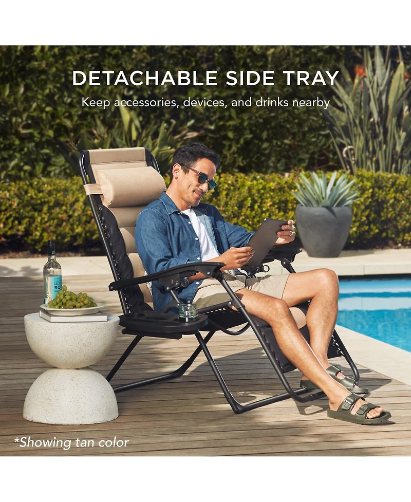 Best Choice Products Oversized Padded Zero Gravity Chair, Folding Outdoor Patio Recliner w/ Side Tray