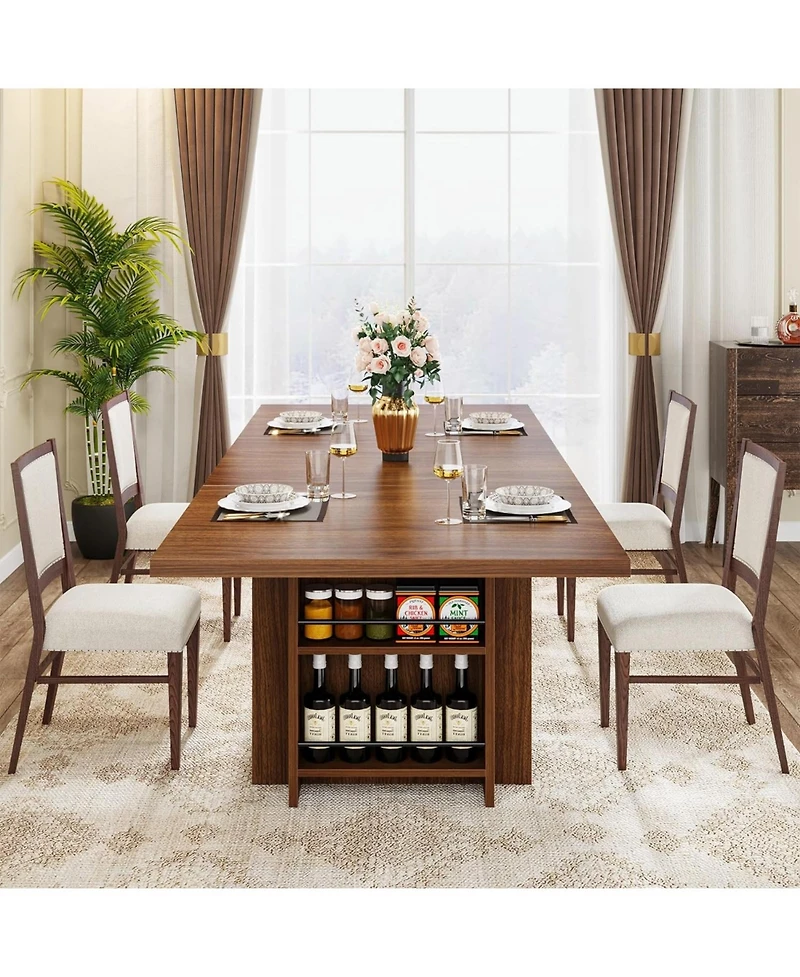 Tribesigns Farmhouse Dining Table for 6 to 8, 63-Inch Rectangular Wooden Kitchen Table with Storage, Industrial Dinner Table with Shelves