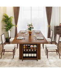 Tribesigns Farmhouse Dining Table for 6 to 8, 63-Inch Rectangular Wooden Kitchen Table with Storage, Industrial Dinner Table with Shelves