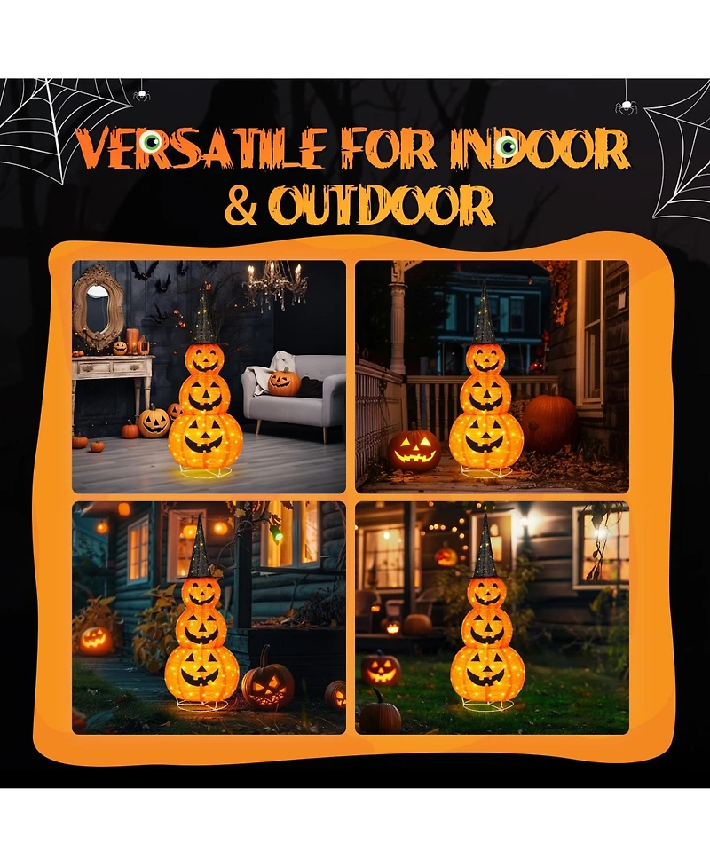 Yescom 5FT Halloween Pumpkins,Stacked Foldable,Jack O Lantern,Led Lights Party Outdoor Decorations 2024