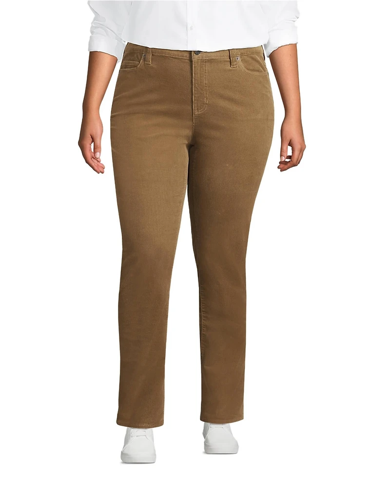 Lands' End Women's Mid Rise Straight Leg Corduroy Pants