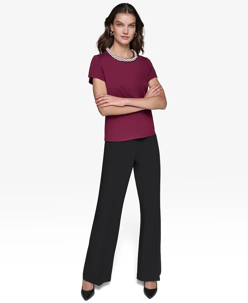 Karl Lagerfeld Paris Women's Embellished Scoop-Neck Top