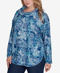 Ruby Rd. Plus Size Cowl Neck Floral Plaid Printed Hatchi Knit Top