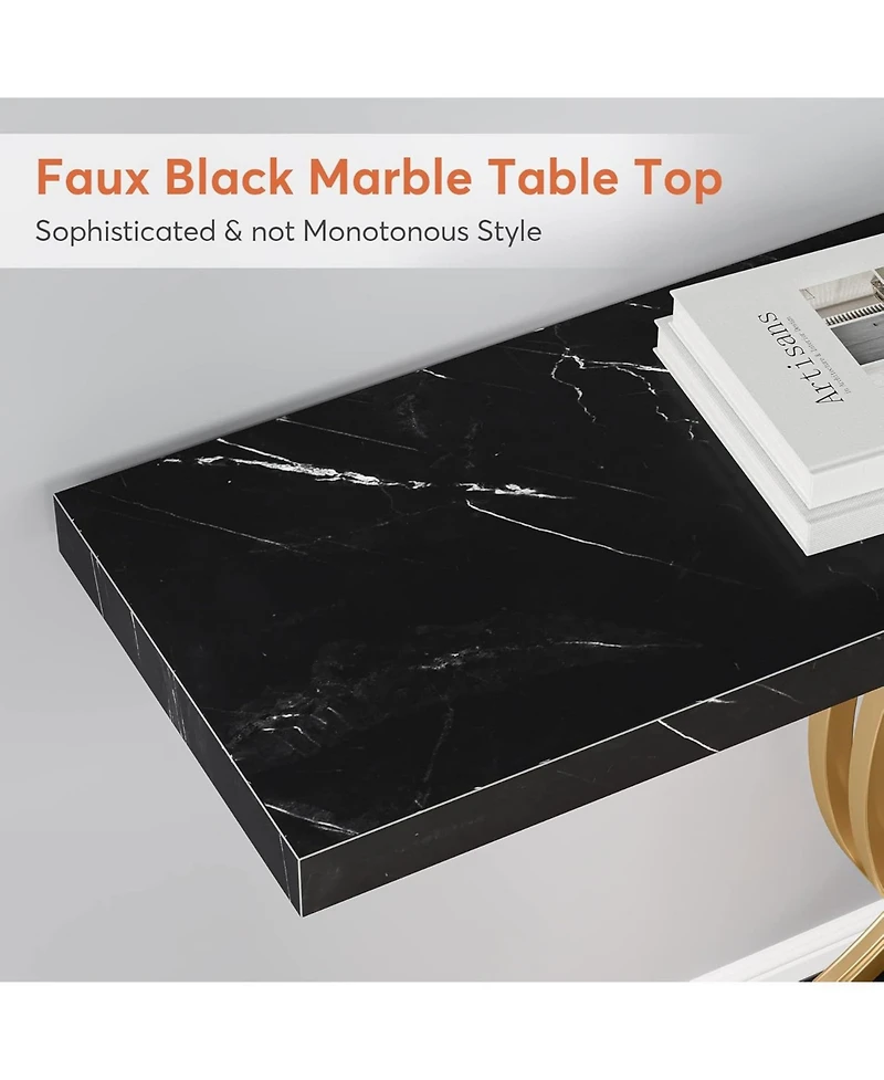 Tribesigns Gold Entryway Table, Modern 39-Inch Console/Accent Table with Geometric Metal Legs, Faux Marble Narrow Wood Sofa Table, Foyer Table for Ent