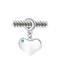 Bling Jewelry Crystal Accent Dangle Heart Shape Charm Bead Sterling Silver