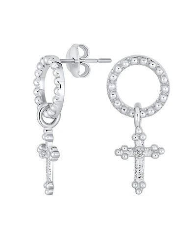 Bling Jewelry Classic Christian Religious Spiritual Eternal Circle & Fleur De Lis Dangle Cross Earrings .925 Sterling Silver