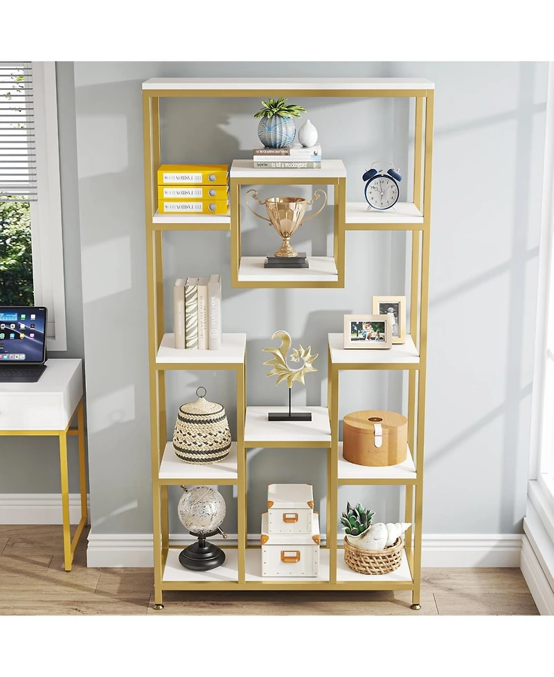 Tribesigns 71" Gold Bookshelves Set of 2, 11-Tier Large Tall Open Display Bookshelf, Geometric Cubed Etagere Bookcase, Modern Book Shelf, Gold &