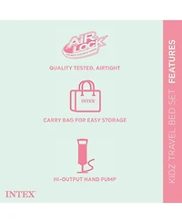 Intex Kids Travel Air Mattress Inflatable Bed with Raised Sides and Hand Pump