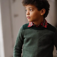 Hope & Henry Boys Organic Long Sleeve Shoulder Detail Crew Neck Pullover Sweater