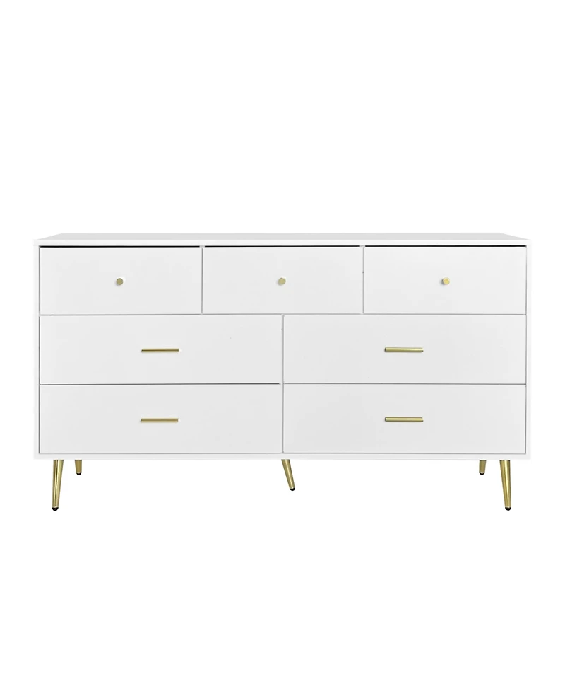 Modern Chest of Drawers – 7-Drawer Dresser with Golden Handles & Legs, Stylish Storage for Bedroom