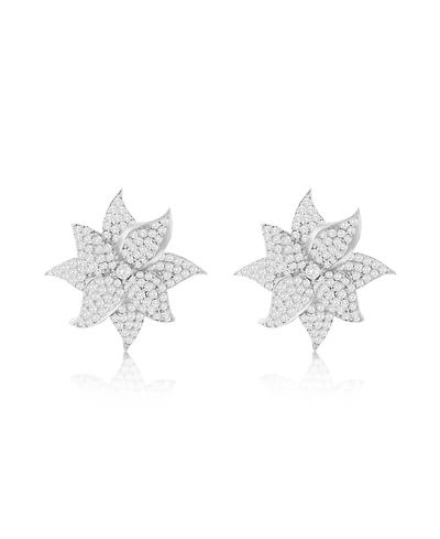 Suzy Levian Sterling Silver White Cubic Zirconia Large Pave Flower Earrings