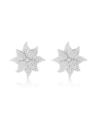 Suzy Levian Sterling Silver White Cubic Zirconia Large Pave Flower Earrings