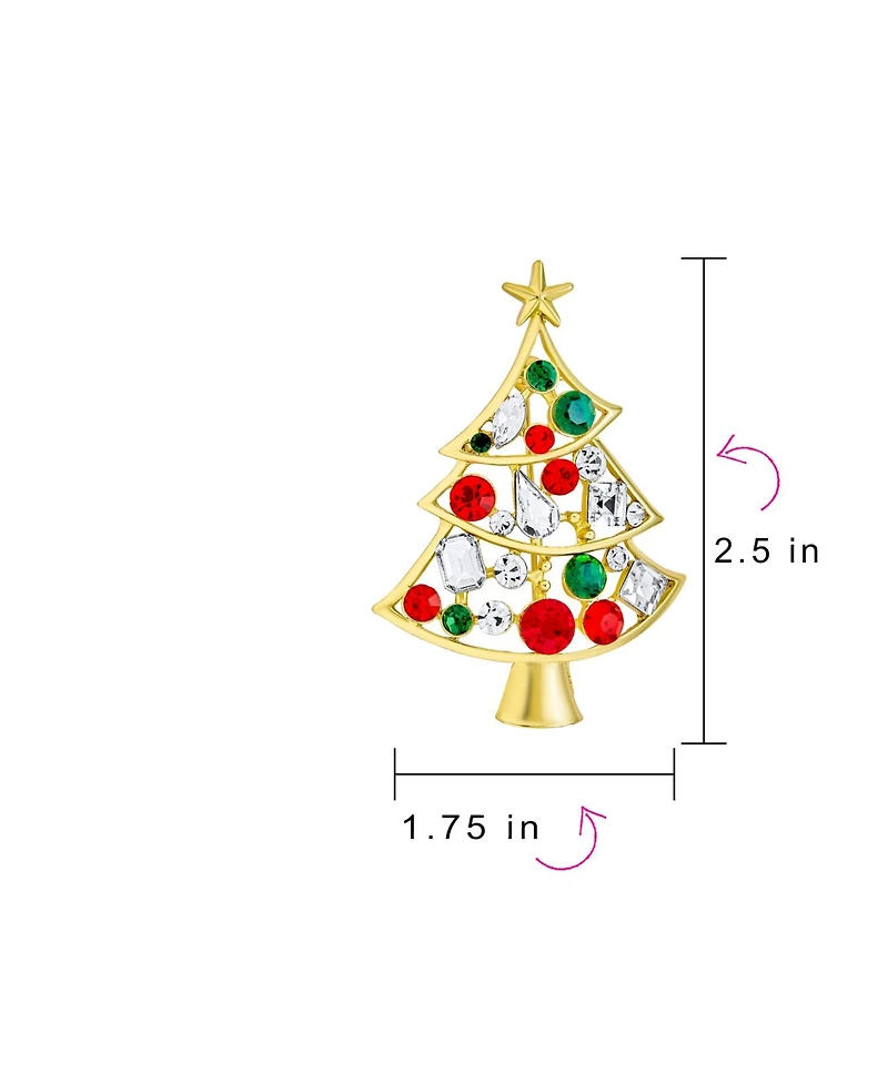 Bling Jewelry Large Statement Colorful Crystal Christmas Tree & Bells Scarf Brooch Pin