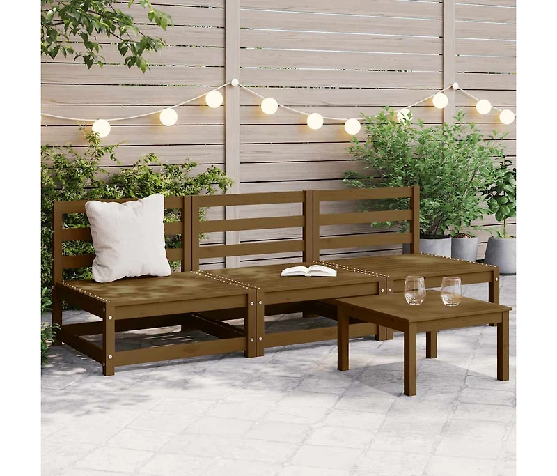 vidaXL Patio Middle Sofas 3 pcs Honey Brown Solid Pinewood