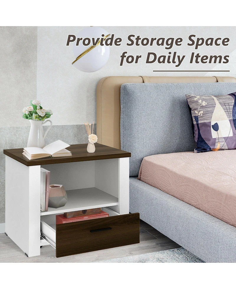Gymax 2PCS Accent Nightstand Drawer and Open Shelf Sofa End Table Bedroom Living Room
