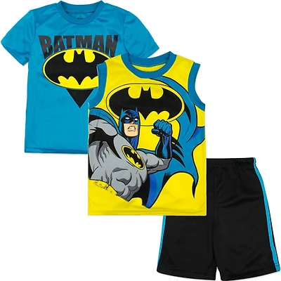 Dc Comics Toddler Boys Justice League Batman Graphic T-Shirt Sleeveless and Shorts 3 Piece Outfit Set to