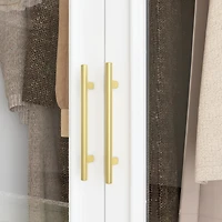 White 2-door 3-drawer wardrobe with tempered glass, bedroom Armoire, wooden Closet