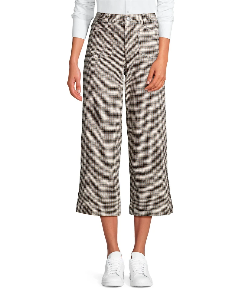 Lands' End Women's Printed Twill High Rise 5 Pocket Wide Leg Crop Pants