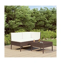 vidaXL 3 Piece Patio Lounge Set with Cushions Poly Rattan Brown