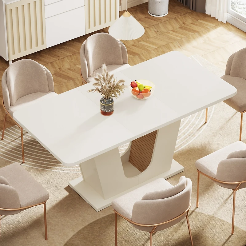 Tribesigns Modern Dining Table for 4-6, 55-Inch Rectangular Kitchen Table with U-Shaped Base, Wood Dinner Table, Cream White