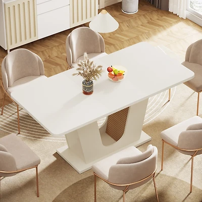 Tribesigns Modern Dining Table for 4-6, 55-Inch Rectangular Kitchen Table with U-Shaped Base, Wood Dinner Table for Kitchen Dining Room Apartment, Cre