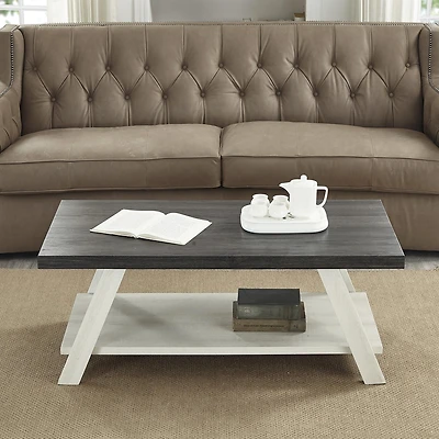 Streamdale Furniture Two-Tone Wood Shelf Coffee Table in Weathered Charcoal and Beige