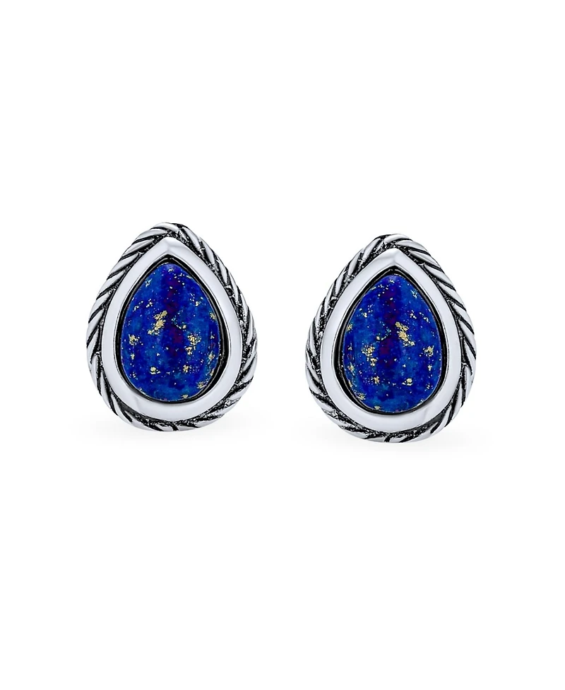 Bling Jewelry Simple Teardrop Pear Shaped Stone Bezel Set Stud Earrings .925 Sterling Silver