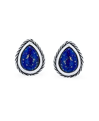 Bling Jewelry Simple Teardrop Pear Shaped Stone Bezel Set Stud Earrings .925 Sterling Silver