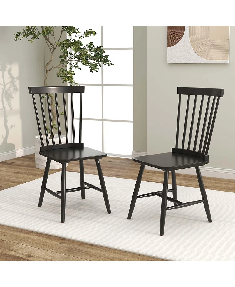 Costway Windsor Dining Chairs Set of 2 Armless Spindle Back Solid Rubber Wood