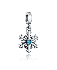 Bling Jewelry Winter Blue Crystal Dangle Snowflake Bead Charm .925Sterling Silver