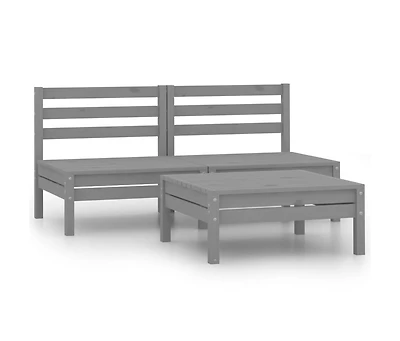 vidaXL 3 Piece Patio Lounge Set Gray Solid Wood Pine